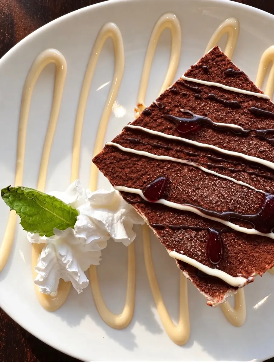 Tiramisu with whipped cream and mint